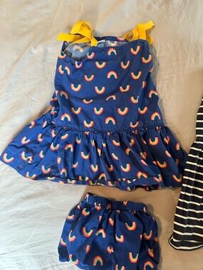 Hanna Andersson Navy Rainbow Tankini with Yellow Straps